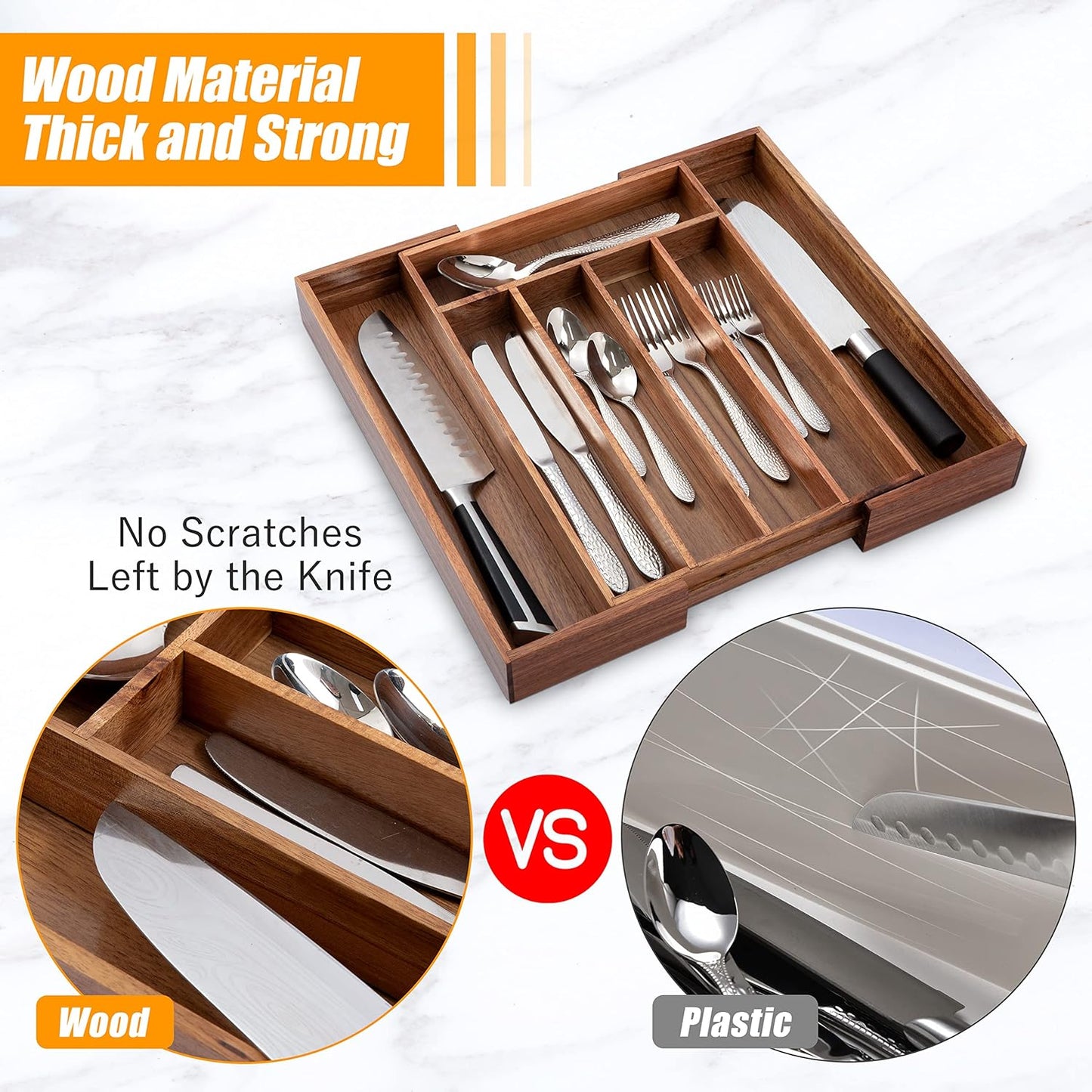 Kitchen Silverware Drawer Organizer and Storage Flatware Cutlery Utensil Holder Spice Rack Containers Bathroom Counter Cabinet Office Desk Makeup Drawer Tray Kitchen and Dining Tools Decor Accessories