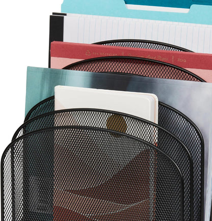 Safco Onyx Desk Organizer, 8 Tiered Vertical Compartments, Office and Classroom Mailbox , Paper and Mail Sorter, Steel Mesh, Black