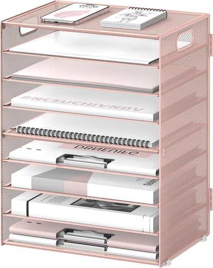 DALTACK 9-Tier Paper Organizer for Desk, Mesh Letter Tray Desk Organizer with Handles, Space-Saving File Organizer for Office Home School Classroom, Black