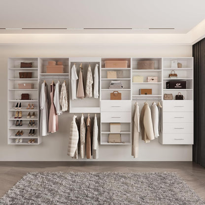 4-Drawer Stackable Storage Organizer Unit for Closet, Modular Wood Closet Storage Bins with Drawers, Closet She-lf Organizer Basket for Hanging Clothes, Wood, 25.5"W