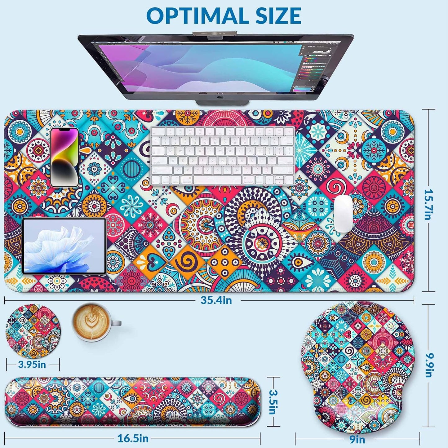 Desk Mat Set + Keyboard and Mouse Pad with Wrist Rest Support,4-in-1 Large Mousepad Computer Mats for Desktop Home & Office-Purple Butterflies
