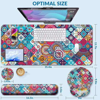 Desk Mat Set + Keyboard and Mouse Pad with Wrist Rest Support,4-in-1 Large Mousepad Computer Mats for Desktop Home & Office-Purple Butterflies