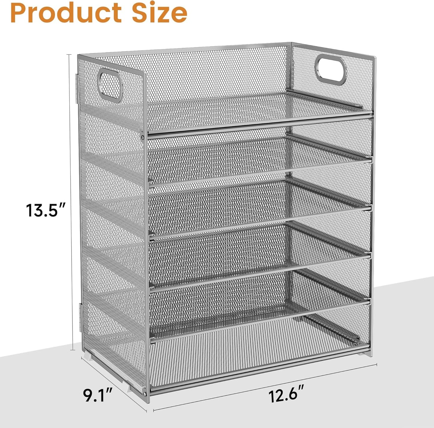 Subekyu 6 Tier Office File Paper Desk Tray Organizer with Handle, Stackable Slide Mesh Letter Tray Folder Blue Desk Organizer, Desktop Document Sorter for Classroom, Office, Home Supplies Storage