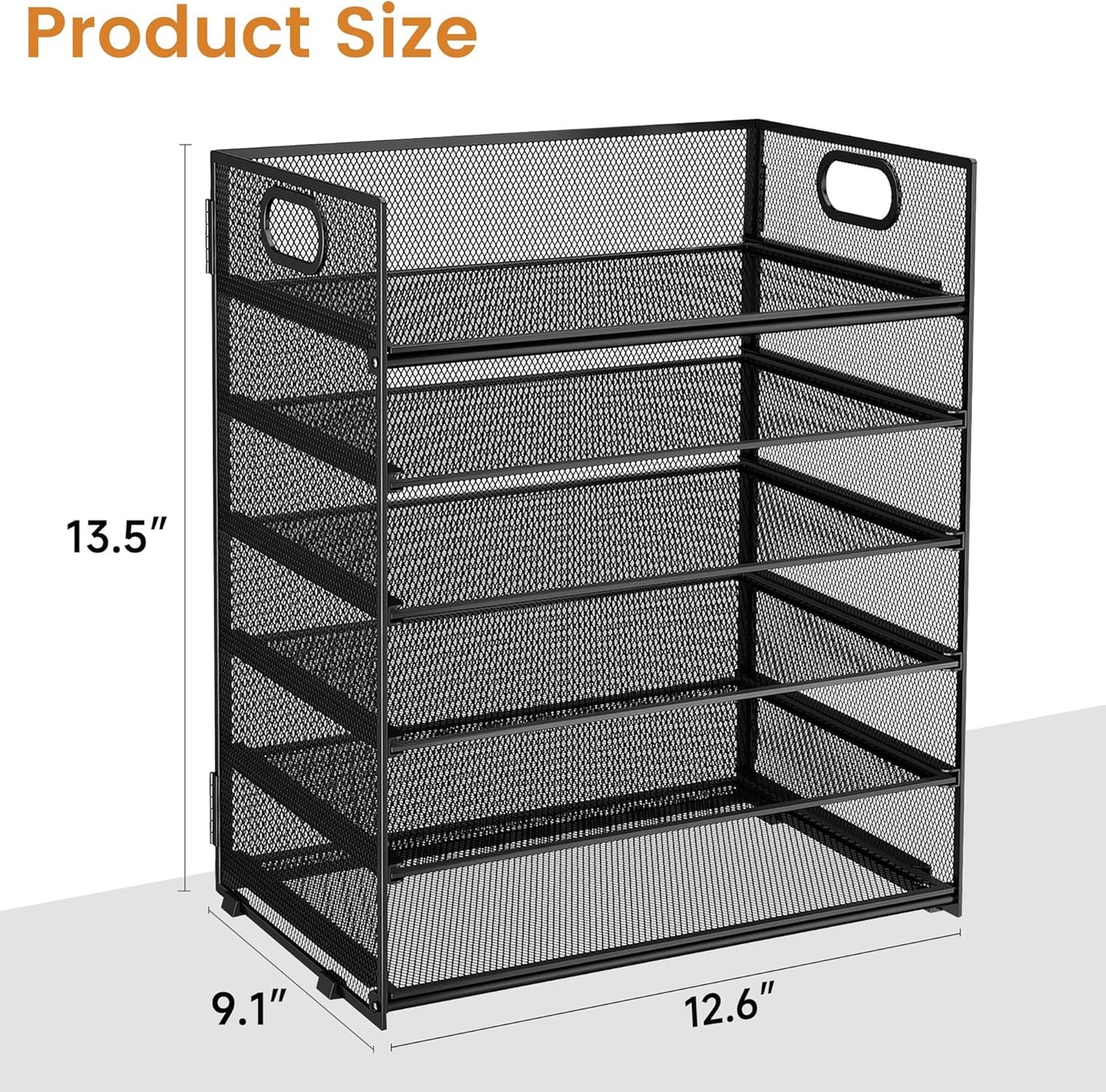 Subekyu 6 Tier Office File Paper Desk Tray Organizer with Handle, Stackable Slide Mesh Letter Tray Folder Blue Desk Organizer, Desktop Document Sorter for Classroom, Office, Home Supplies Storage