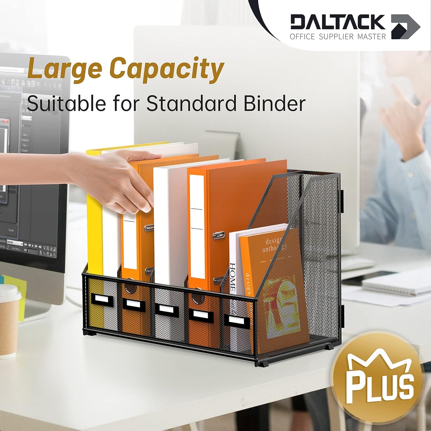 DALTACK 5 Vertical Compartments Magazine File Holder, Binder Organizer, Metal Desk Organizers for Office Home School Classroom Organization, Black