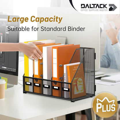 DALTACK 5 Vertical Compartments Magazine File Holder, Binder Organizer, Metal Desk Organizers for Office Home School Classroom Organization, Black