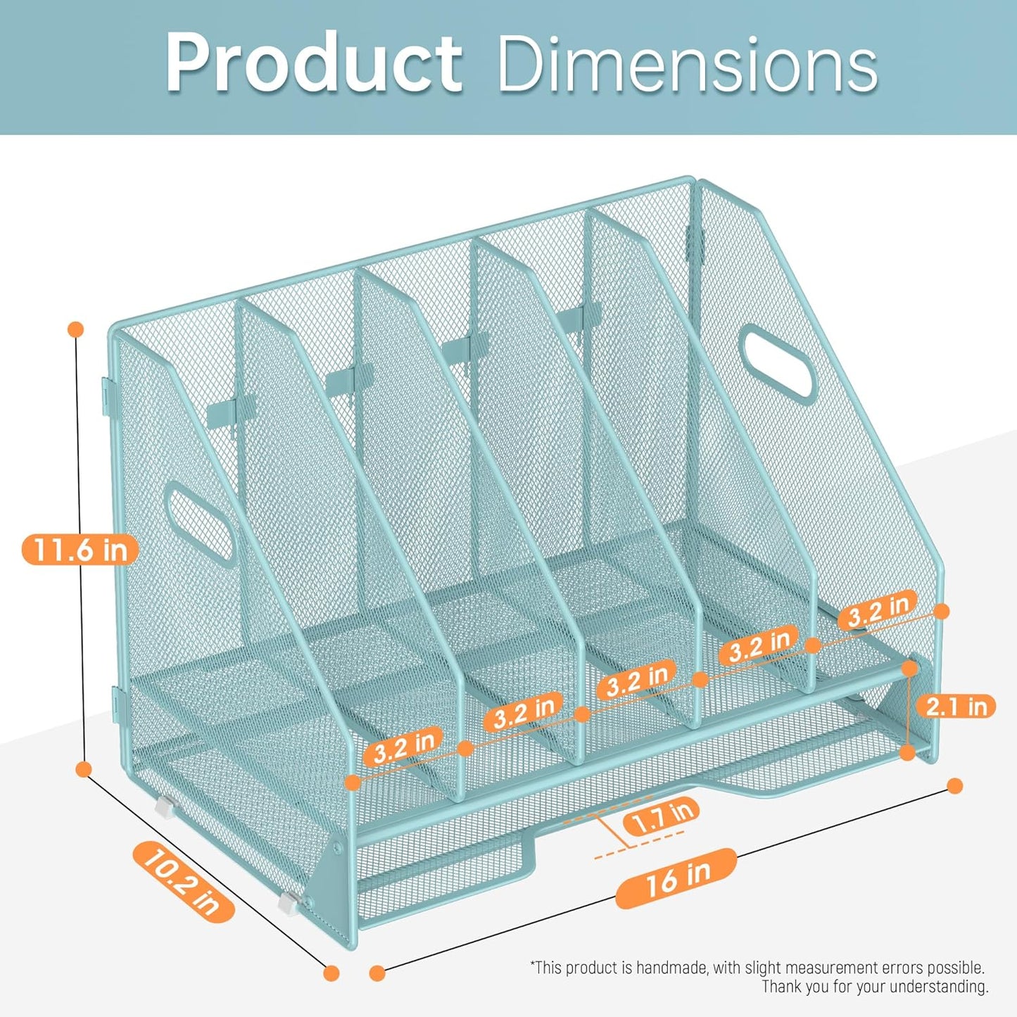 Docnest Desk File Holder Sorter, 4 Vertical Compartments Rack with Letter Tray, Mesh Magazine File Holder with Handle,Workspace Organizers,Desk Organizers for Paper, Mail, Documents-Black