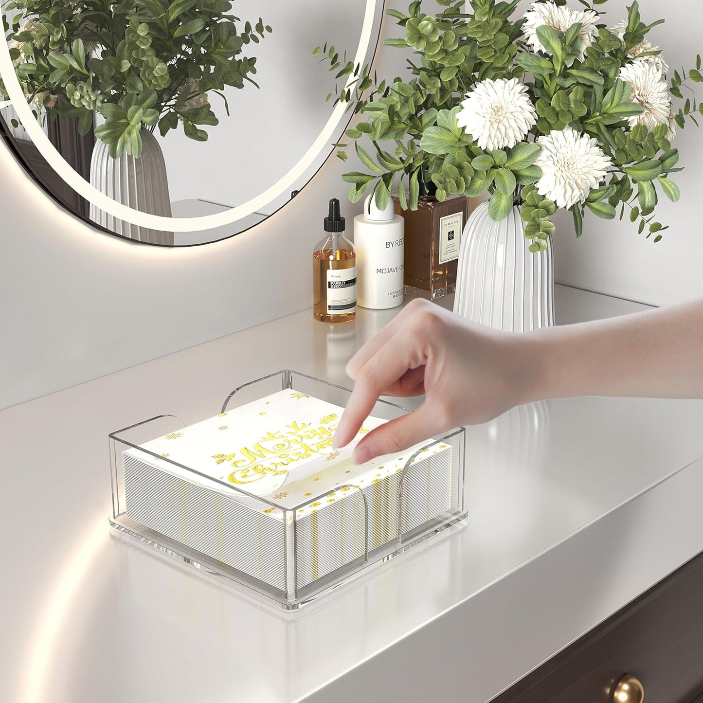 Transparent Acrylic Napkin Holder Clear Guest Paper Disposable Hand Towel Dispenser Tray Organizer For Table Home Kitchen Restaurant and Hotel Business