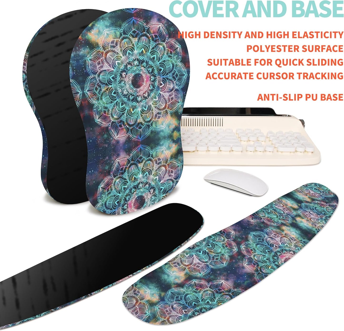 2-in-1 Ergonomic Set, Wave Rise Keyboard Wrist Rest and Massage Bulge Slope Mouse Pad Wrist Support, Cushion Memory Foam Integrated to Relieve Wrist Pain, Black