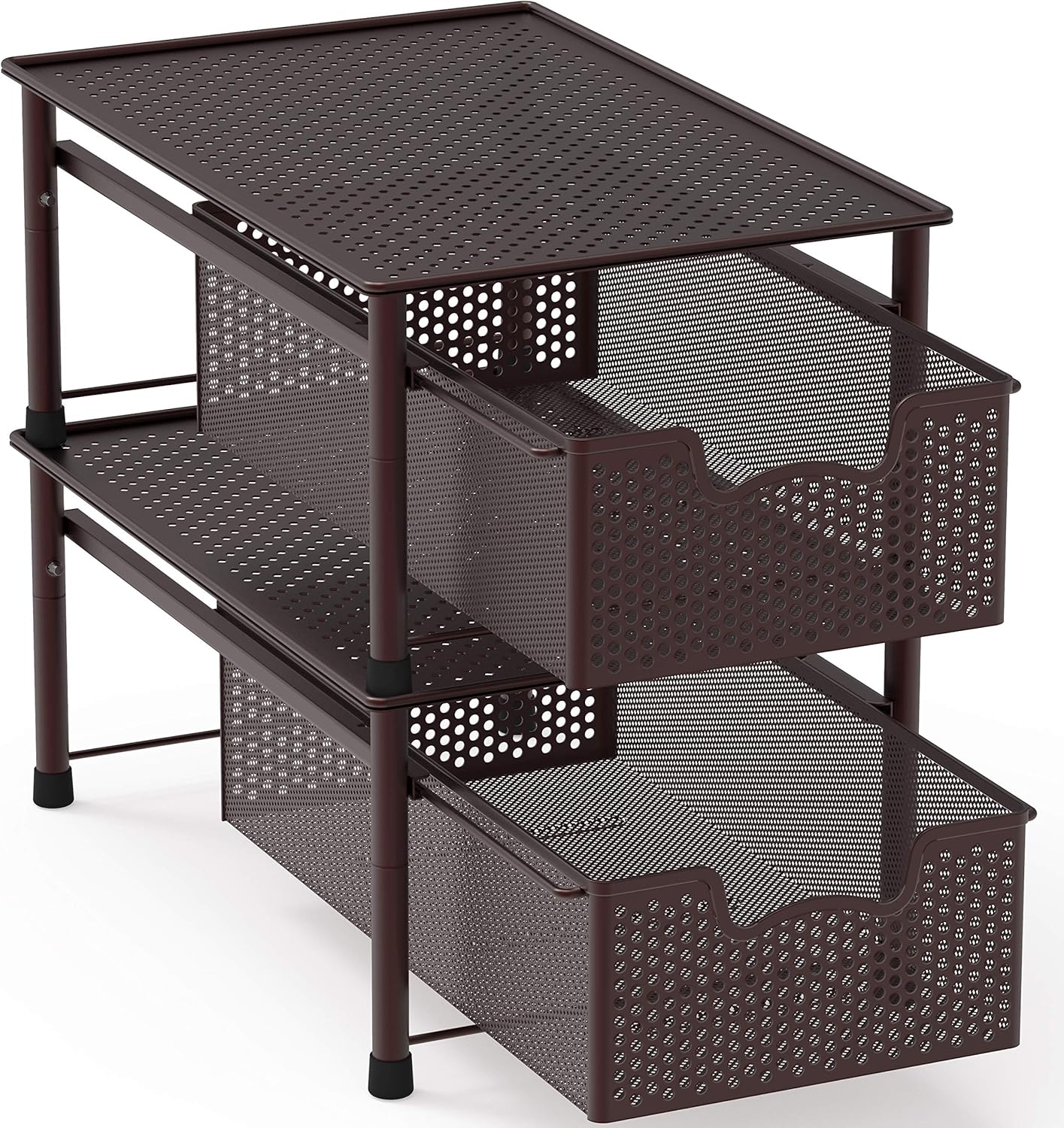 Simple Houseware Stackable 3 Tier Sliding Basket Organizer Drawer, Silver