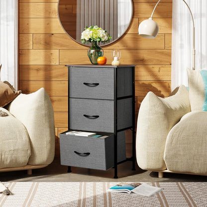 WLIVE Dresser with 3 Drawers, Fabric Nightstand, Cabinet with Wheels, Organizer Storage Dresser for Bedroom, Office, Entryway, Closets, Sturdy Steel Frame, Wood Top, Easy Pull Handle, White