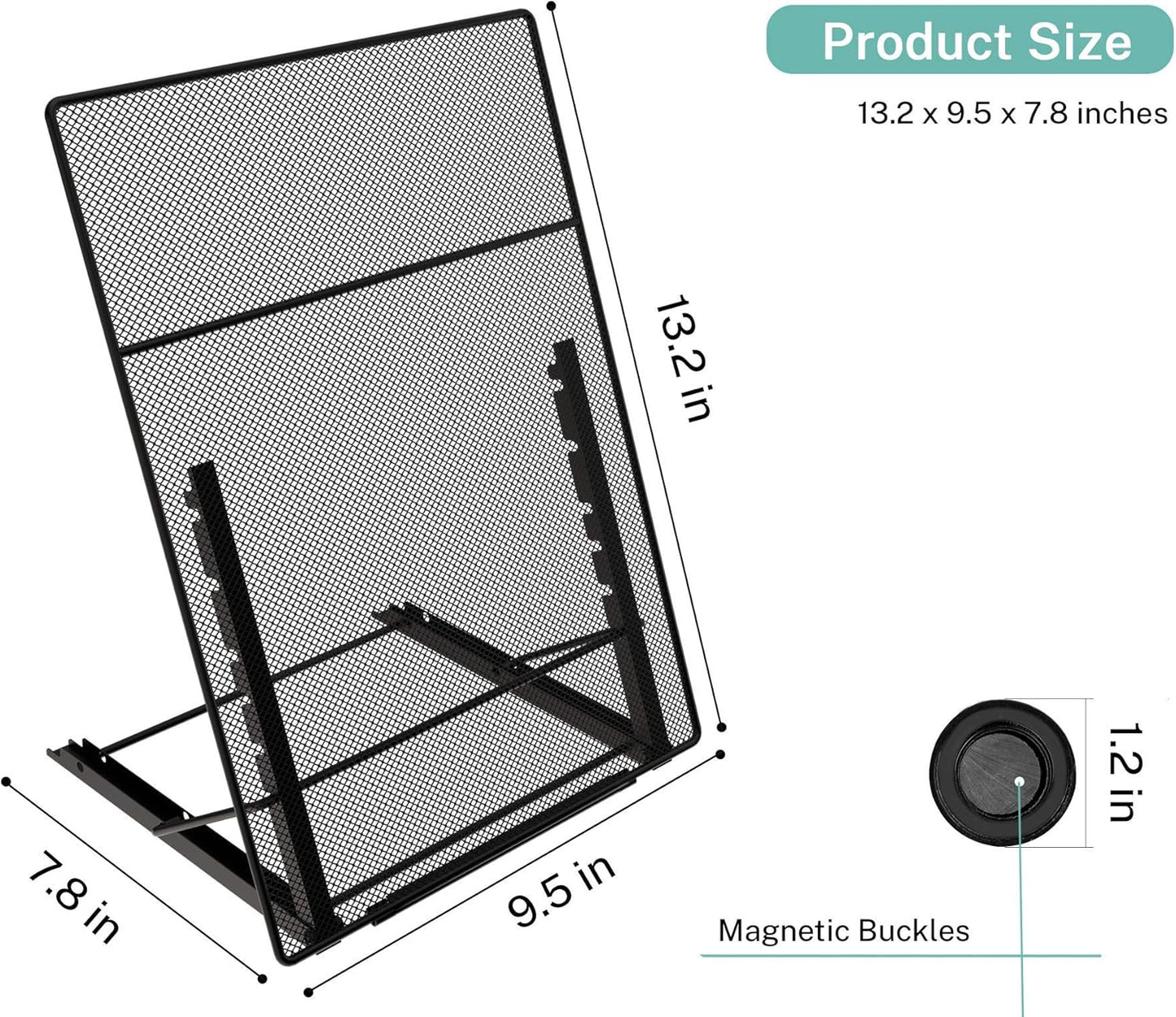 MaxGear Desktop Document Holder for Typing, Foldable Paper Holder Stand for Desk with 4 Magnetic Buckles, Metal Mesh Letter Copy Holder with Non-Slip Base, 6 Adjustable Viewing Angles, Black