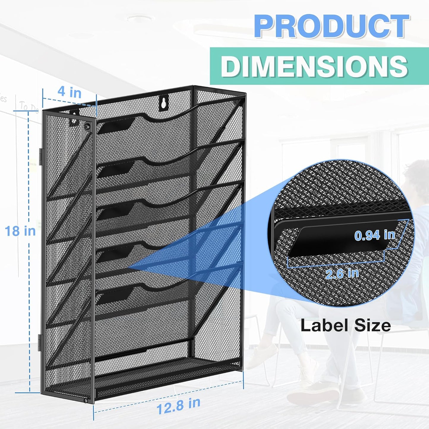 Kuntine.B Wall File Organizer Office Hanging Magazine Holder Wall File Organizer for Office Home (Black, 5 Tier)