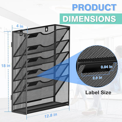 Kuntine.B Wall File Organizer Office Hanging Magazine Holder Wall File Organizer for Office Home (Black, 5 Tier)
