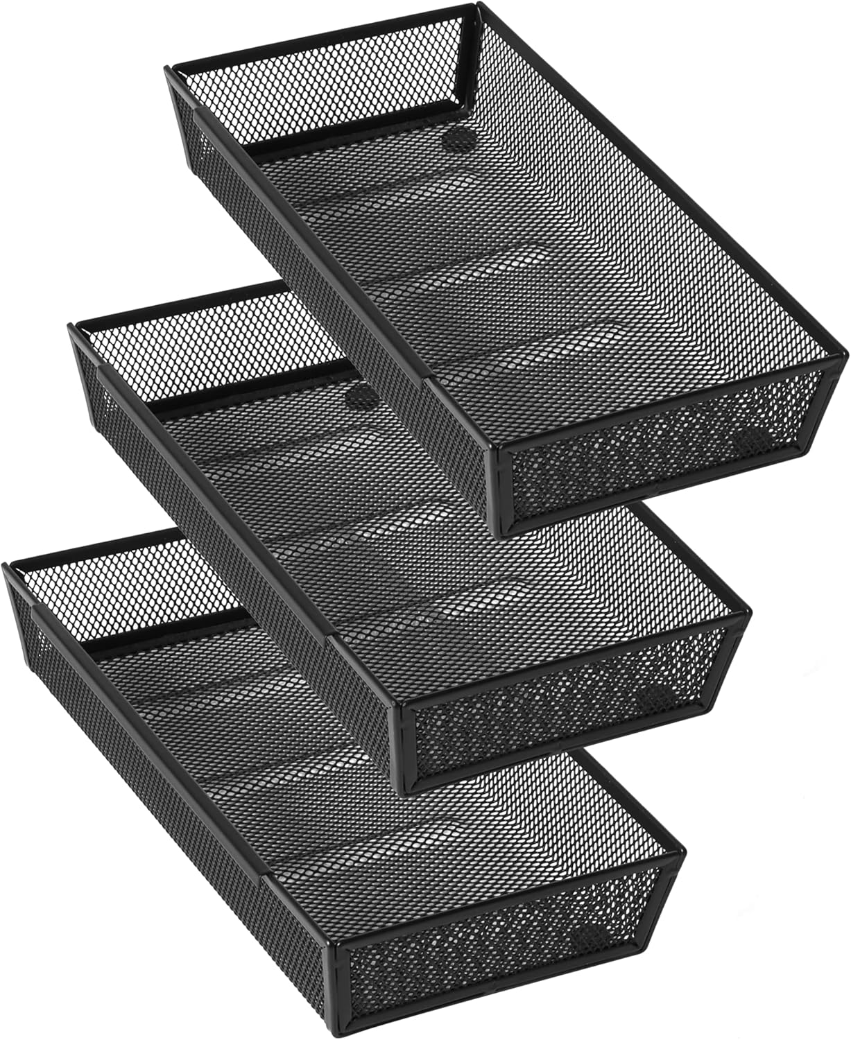 Mesh Tray Silverware Drawer Organizer, Utensil Cutlery Tray Office Supplies with Interlocking Arm Drawer Dividers Organizer for Flatware, Knives,Home,Office, School,Bedroom 12X6'' Black