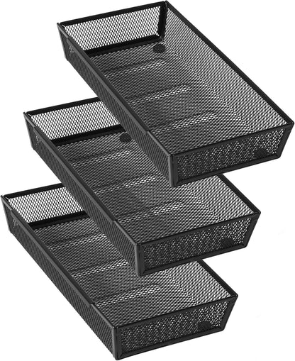 Mesh Tray Silverware Drawer Organizer, Utensil Cutlery Tray Office Supplies with Interlocking Arm Drawer Dividers Organizer for Flatware, Knives,Home,Office, School,Bedroom 12X6'' Black