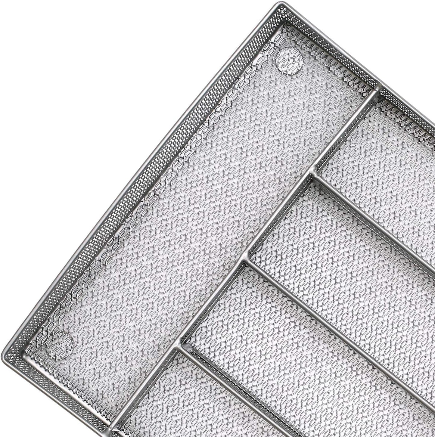 JANE EYRE Utensil Drawer Organizer, Cutlery Tray Silverware Flatware Storage Divider for Kitchen, Mesh Wire with Non-slip Foam Feet, 5 Component, Black