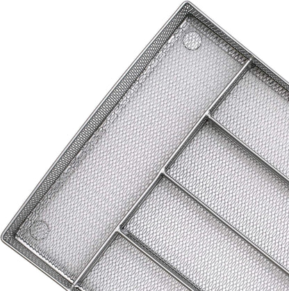 JANE EYRE Utensil Drawer Organizer, Cutlery Tray Silverware Flatware Storage Divider for Kitchen, Mesh Wire with Non-slip Foam Feet, 5 Component, Black