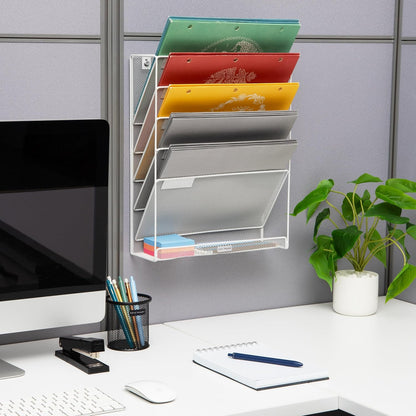 Mind Reader 5-Pocket Vertical File Storage, Desktop Organizer, Wall Mount, Office, Metal Mesh, Pink