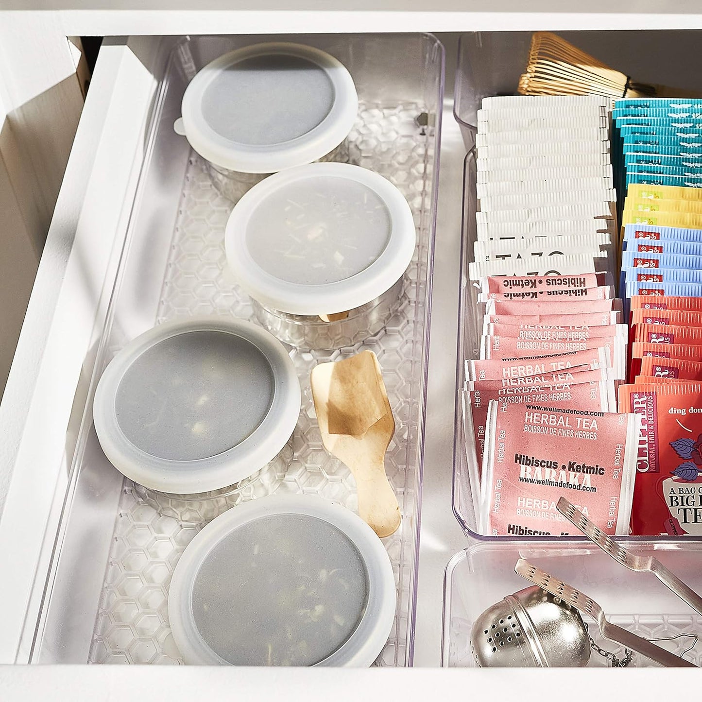 Spectrum Hexa 6 x 12 Drawer Organizer for Kitchen Utensils with Innovative Honeycomb Base Design, Silverware Tray for Cutlery and Flatware Storage, Bathroom Vanity or Desk Solution, Clear Frost