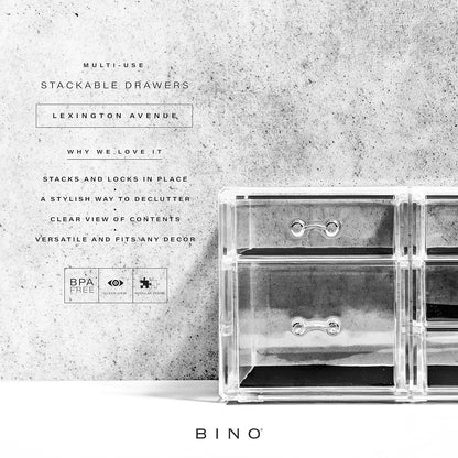 BINO | 5-Drawer Makeup Organizer, Lexington Avenue | THE MANHATTAN SERIES | Modular Design Storage Drawers | Vanity Acrylic Organizers | Stackable Storage Bins | Clear Makeup Organizers And Storage