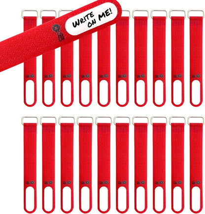 Wrap-It Storage Cinch-Straps, 5" 20 Pack (Red), Features Metal Buckle and Write on Label for Easy Cord Identification and Cable Management, Reusable Multi-Purpose Securing Cinch Straps