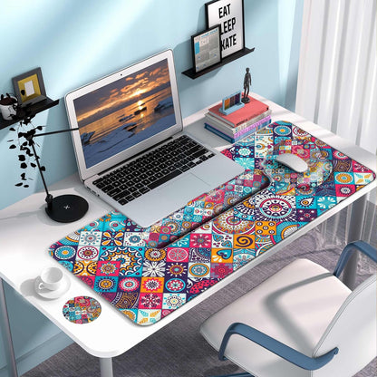 Desk Mat Set + Keyboard and Mouse Pad with Wrist Rest Support,4-in-1 Large Mousepad Computer Mats for Desktop Home & Office-Purple Butterflies