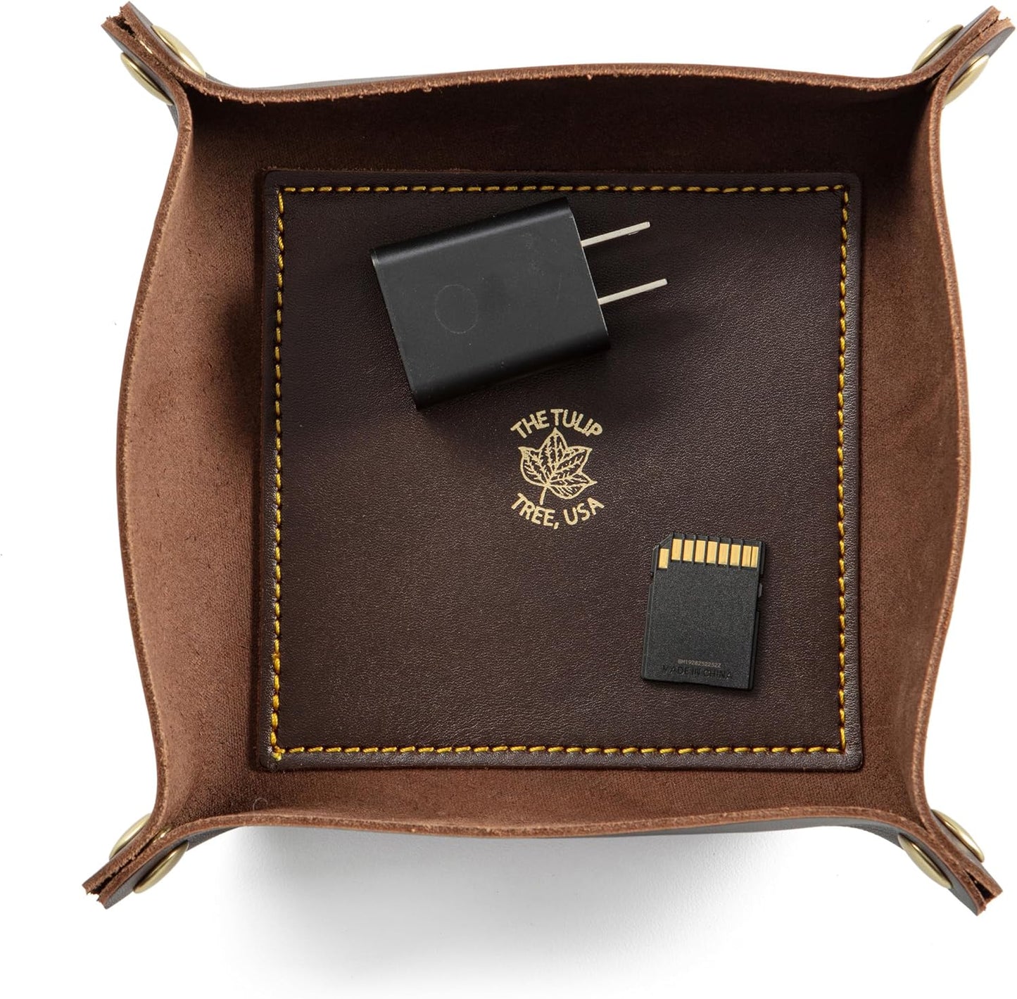 USA Handmade Premium Leather Valet Tray, Folds Flat! Dice Rolling Basket and Organizer with Brass Snaps - Reinforced Base - for Keys, Jewelry, Coin, EDC, Watch Storage Caddy - Black XLarge