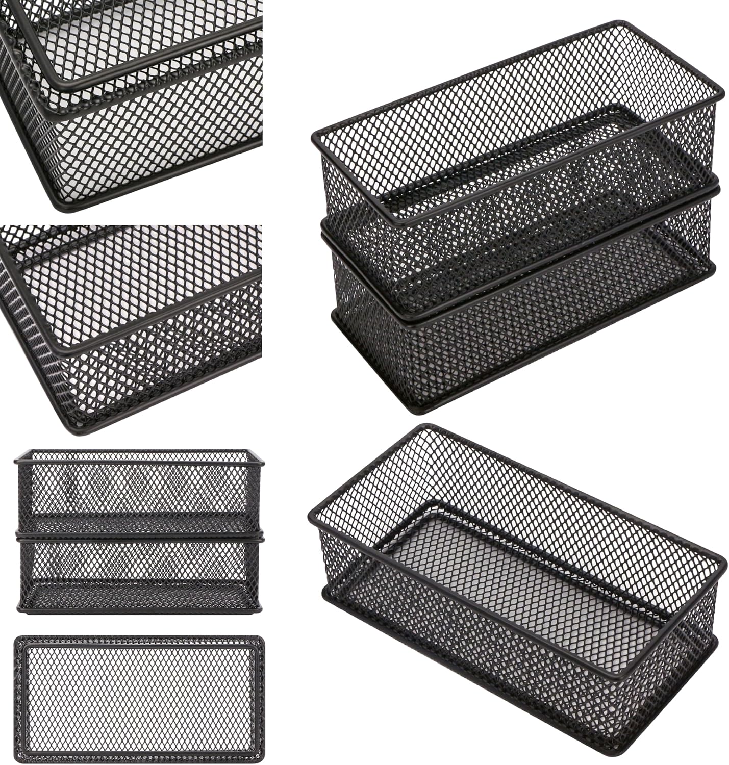 Annova Stackable Mesh Drawer Cabinet and Shelf Organizer Bins Storage Basket School Office Supply Holder Tray- Set of 2 (Gold, 3x3x2 Inch)