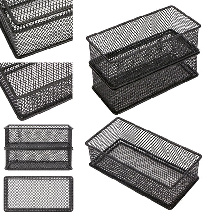Annova Stackable Mesh Drawer Cabinet and Shelf Organizer Bins Storage Basket School Office Supply Holder Tray- Set of 2 (Gold, 3x3x2 Inch)