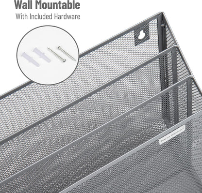 Mind Reader Vertical File Storage, Desktop Organizer, Wall Mount, Office, Metal Mesh, Black