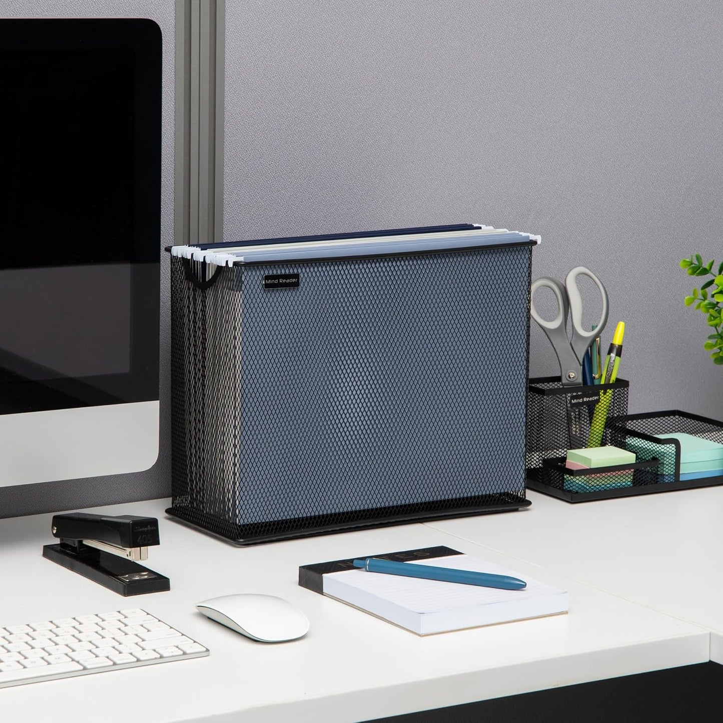 Mind Reader Vertical File Storage, Desktop Organizer, Hanging Files, Office, Metal Mesh, 12.25"L x 5.5"W x 10"H, Black