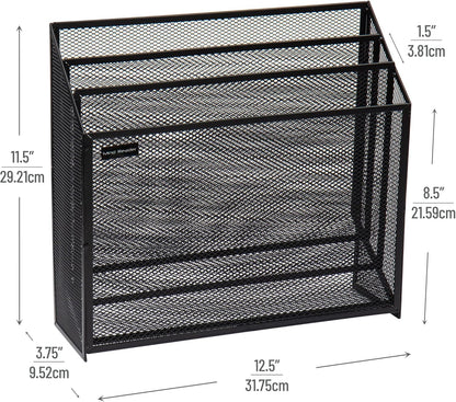Mind Reader Vertical File Storage, Desktop Organizer, Workspace, Office, Metal Mesh, 12.5"L x 3.75"W x 11.5"H, Black
