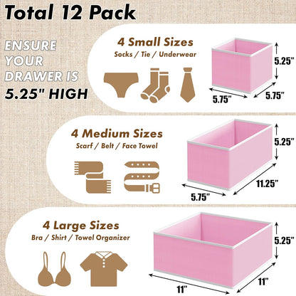 SIMPLE HOUSEWARE Foldable Drawer Organizer for Clothes/Underwear/Panty/Onesie Stocking Bin, Set of 12, Black