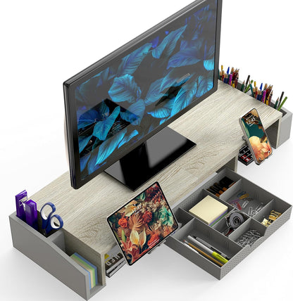 Simple Houseware Desk Dual Monitor Stand Riser with Drawer, Black