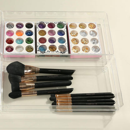 LotFancy Clear Drawer Organizers, 12” x 3” x 2”, Set of 3, Drawer Organizer Trays for Desk, Plastic Storage Bins for Bathroom, Makeup, Utensils, Stackable