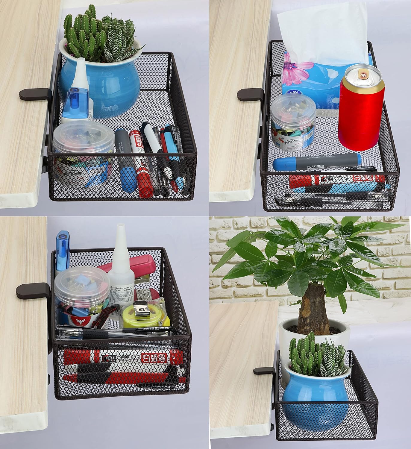 Under Desk Drawer Organizer - Clamp-On Above or Below Desk Mesh Drawer for Office Accessories, Storage Tray, and Desktop Organizer (White - Small)