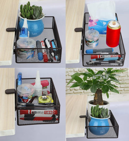 Under Desk Drawer Organizer - Clamp-On Above or Below Desk Mesh Drawer for Office Accessories, Storage Tray, and Desktop Organizer (White - Small)