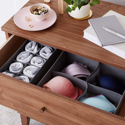 Amazon Basics Collapsible Cloth Drawer Organizer Boxes for Socks, Underwear and Baby Clothes, Storage Bins, Gray, Set of 6