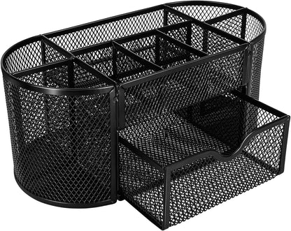 Amazon Basics Wire Mesh Pen Holder, Pencil Cup Desk Organizer for Stationery, Scissors, Office Caddy Storage, 3.7" x 3.3", Black