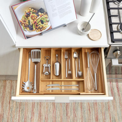 iDesign Expandable Acacia Wood Cutlery Drawer Organizer -Natural