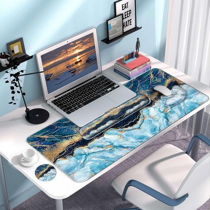 Desk Mat Set + Keyboard and Mouse Pad with Wrist Rest Support,4-in-1 Large Mousepad Computer Mats for Desktop Home & Office-Purple Butterflies