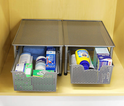 Simple Houseware Stackable 3 Tier Sliding Basket Organizer Drawer, Silver