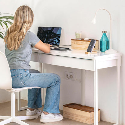NATURE SUPPLIES Set of 2, Wood Cable Management Boxes, Large and Medium Cord Organizer to Hide Wires and Power Strips for TV, Desk, Computer, Router, Cable Storage and Home Office Organization, White
