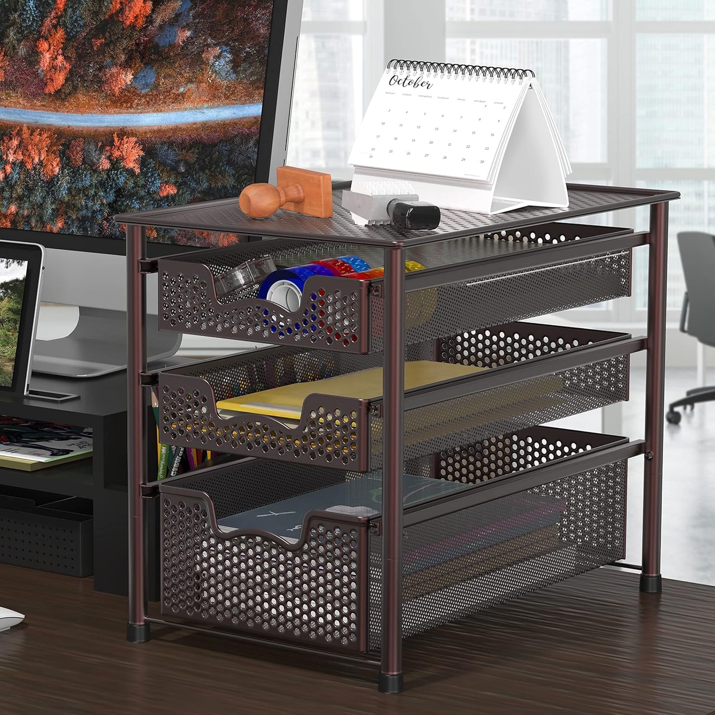 Simple Houseware Stackable 3 Tier Sliding Basket Organizer Drawer, Silver