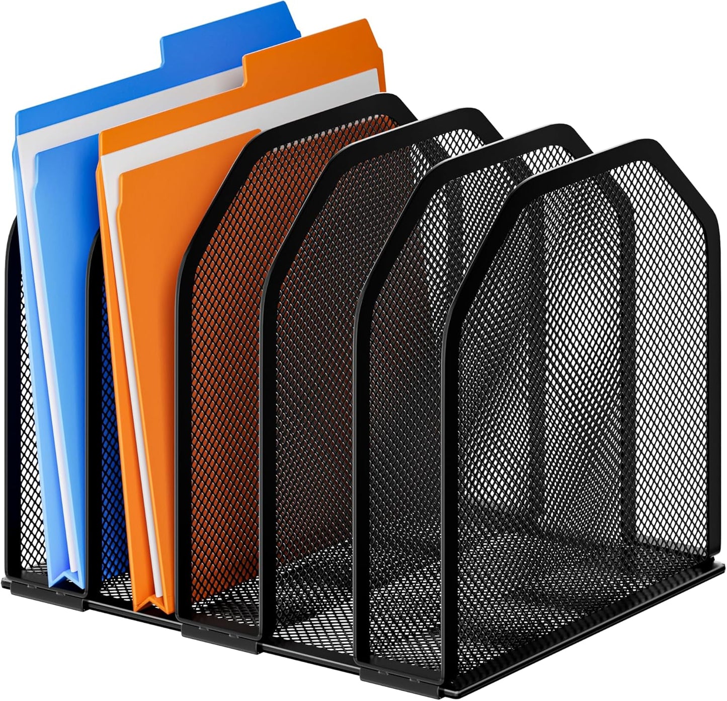 FUCDTEFC Desk File Organizer, Adjustable 5 Sections Upright Desktop Organizer File Sorter, Sturdy Metal Mesh Vertical Bookshelf File Holder Workspace Accessories for Home,School,Office Classroom,Black
