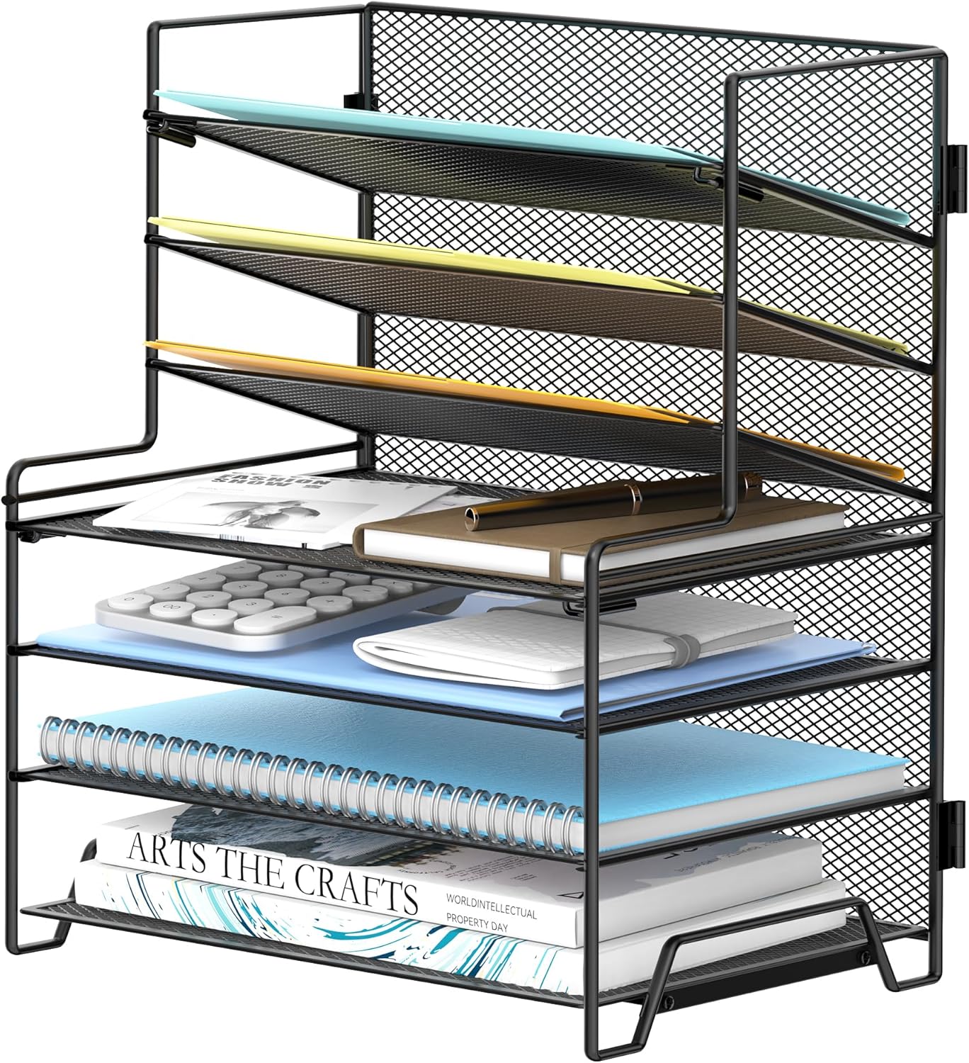 SUPEASY 7 Tier Desk Organizer, Desk File Organizer with Pen Holder, Paper Organizer for Desk, Desk Organizers and Accessories for Home Office School, Black