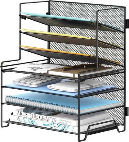 SUPEASY 7 Tier Desk Organizer, Desk File Organizer with Pen Holder, Paper Organizer for Desk, Desk Organizers and Accessories for Home Office School, Black