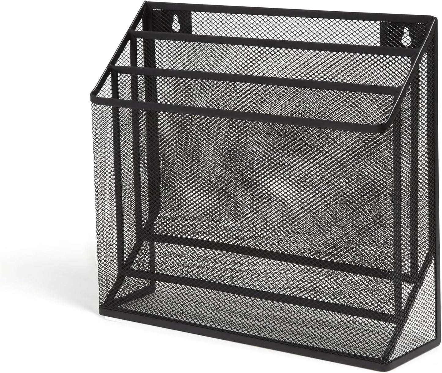 TRU RED Wire Mesh File Organizer, 3‑Compartment, Matte Black – Vertical Desktop Sorter for Files, Folders & Mail