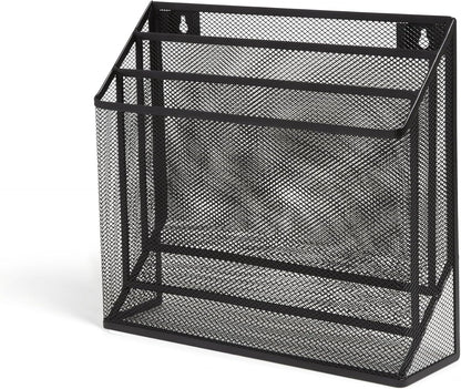TRU RED Wire Mesh File Organizer, 3‑Compartment, Matte Black – Vertical Desktop Sorter for Files, Folders & Mail